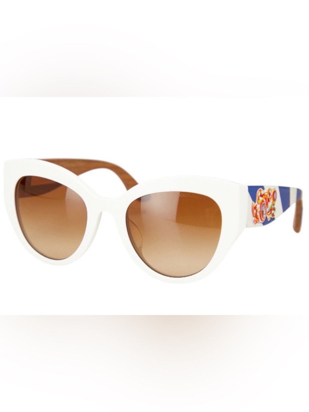 NIB [Dolce & Gabbana] Cat Eye Sicilian Carretto Callet Circus White Sunglasses - Picture 2 of 16